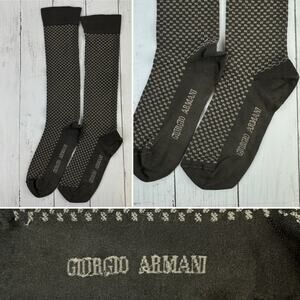 Giorgio Armani Brown/Cream Logo Tall Dress Socks One Size